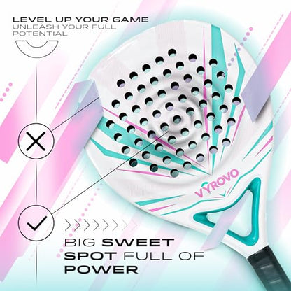 Carbon Halo EVA Soft Core Round Shape Padel Racket (38MM) | Featuring a Carbon Fiber | Perfect Balanced for Comfort & Power | Head Precision for Starters & Intermediate Players (White)