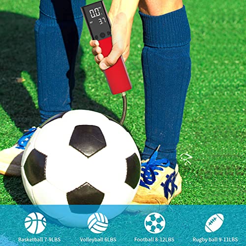 Pumteck Electric Ball Pump, Smart Air Pump Portable Fast Ball Inflation with Precise Pressure Gauge and Digital LCD Display for Football Basketball Volleyball Football - color: Red