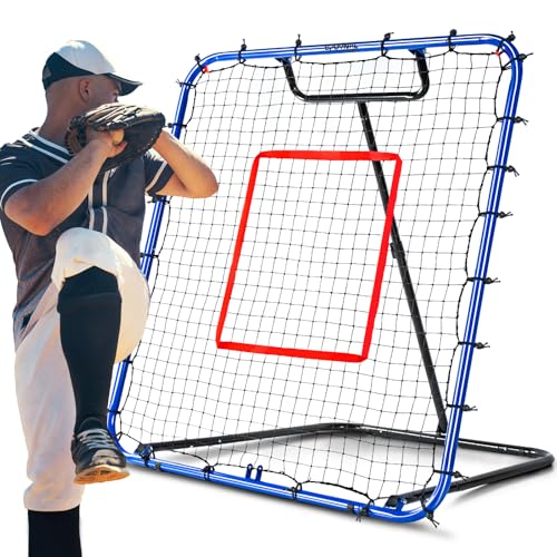 SPOYNAL Baseball Rebounder Net 4 x 4.5 FT Baseball Training Equipment Base Ball Bounce Back Net with 5 Return Angles Softball Pitching Net Fly Ball Line Drive Ground Ball Training Net for Fielding