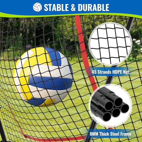 Volleyball Rebounder Net 7x4 FT, 5-Angle Adjustable Bounce Back Net, Steel Frame & PE Training Net for Volleying/Spiking, Rust-Resistant & Durable – w/Travel Bag, 2 NETS - color: Black
