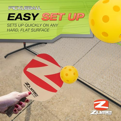 Zume Games Pickleball Set – Complete Portable Pickleball Kit with 12' Net, 2 Wooden Paddles, 2 Balls & Carry Case – Beginner-Friendly Outdoor Game for Driveways, Parks, Tailgates & Backyard Fun