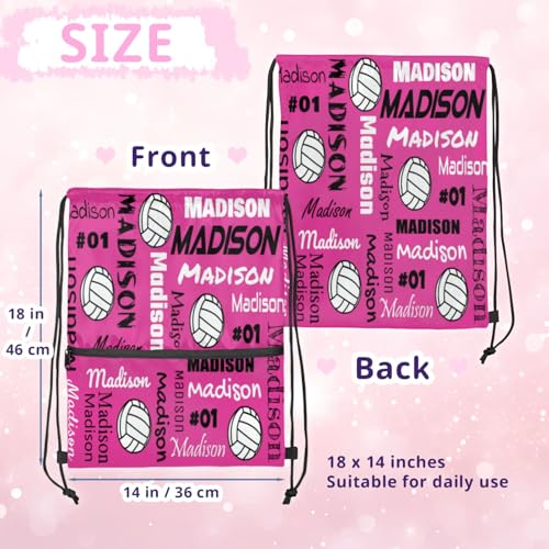 Custom Volleyball Style Drawstring Bag, Personalized Sports Ball Backpack Drawstring Sack Cinch Bags for Team Gift Party Favors, Dark Pink - color: Light Purple