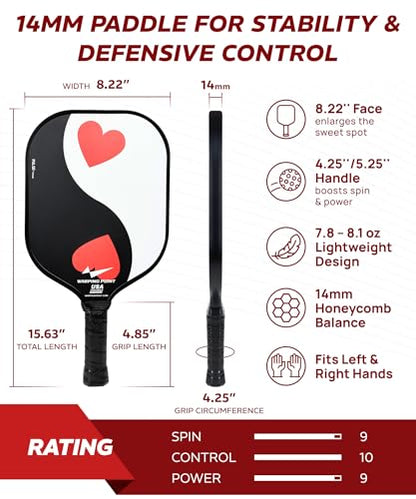 Pickleball Paddles Set of 2, Fiberglass Pickleball Set, Durable & Lightweight USAPA Approved Pickle Ball Rackets 2 Pack Pickleball Gifts for Women with Bag & Outdoor Balls for Men Beginner Kids Adults - style: 14MM | Black&White