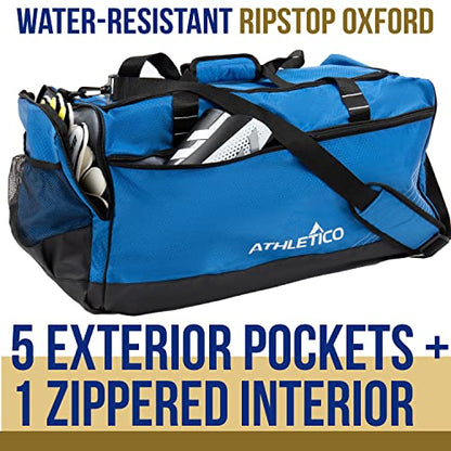 Athletico Sideline Soccer Duffle - Soccer Bag for Basketball, Volleyball & Football | Duffel Includes Separate Cleats Compartment For Men & Women (Blue)