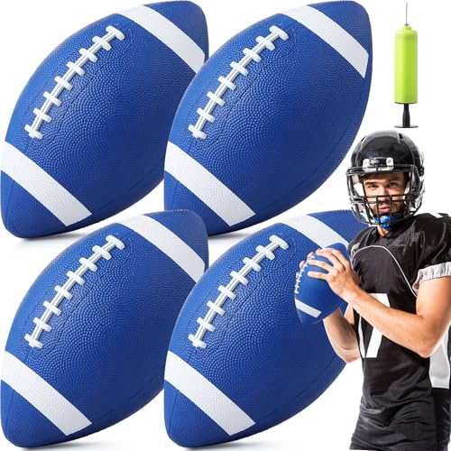 WinnerWhy 4 Pack Youth Footballs, Official Size 6 Footballs Junior Size Inflatable Rubber Football with Pump 6 x 10 Inch Outdoor Composite Leather Football for Youth Party Favors - color: Blue,White