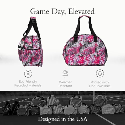 Pik’le’Ball Sport Premium Women's Pickleball Bag – Stylish and Versatile Sports Bag with Water Bottle Holder, Padded Paddle Pocket, and Spacious Design (fits 2+ Paddles!) - color: Pink Dot