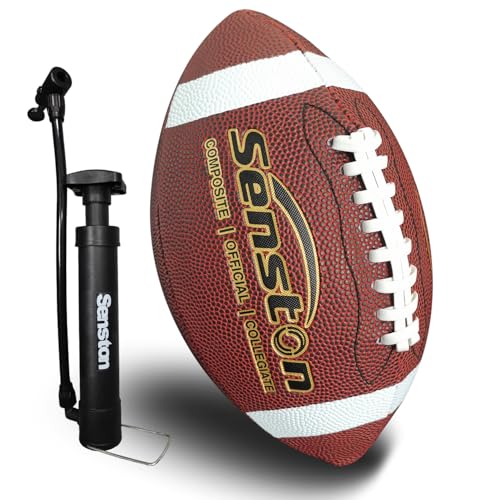 Senston Football Size 9/6 - Premium Composite Leather High School/Kids/Youth Football with Pump Size Foot Ball with Pump - color: Brown, size: Official Size 9