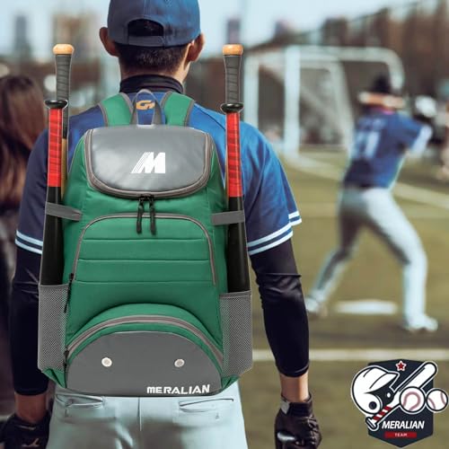 Baseball Bag - Lightweight Softball & T-Ball Backpack with Shoe Compartment for Equipment & Gear - color: GREED