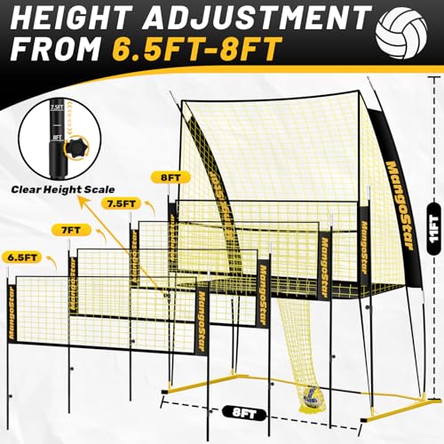 MangoStar Volleyball Training Equipment, Volleyball Net System with Freely Height-Adjustable for Backyard, Volleyball Practice Net for Serving Setting Spiking, Easy Set Up for Indoor and Outdoor Use