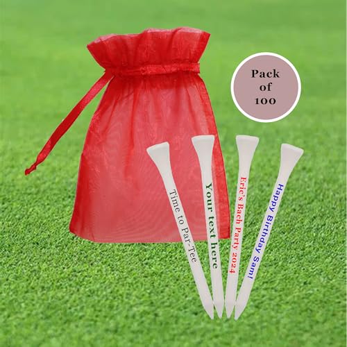 GBM White Golf Tees 100 Pack – 2 3/4″ Wooden Golf Tees – Customizable 2-Line Personalized Golf Tees – Durable Bulk Golf Accessories for Men & Women