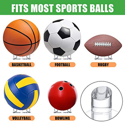 Sumind 4 Pack Acrylic Basketball Stand Holder Clear Sports Ball Storage Football Rack Display Stand for Basketball Football Volleyball Bowling Soccer Rugby Memorabilia Ball Display