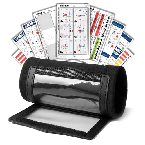 1NMORE 5v5, 7v7 Football Wristbands with Playbook System, Quarterback Wrist Coach for Youth, Flag Football Wrist Bands with Plays Stickers & PVC Cards - color: Black, size: 5 on 5