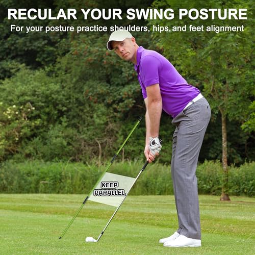 Kulamait 2 Pack Golf Alignment Sticks,Collapsible Golf Alignment Rods 48" Golf Practice Sticks Golf Training Aid for Aiming,Putting,Golf Training Sticks with Clear Tube Case - color: Green