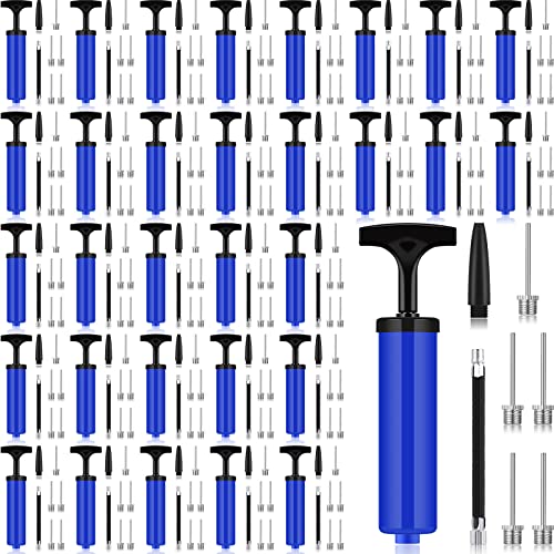 Fumete 100 Sets Ball Pump Bulk Air Pump for Sports Balls Include Needle Nozzle Extension Hose Portable Hand Inflation Kit for Basketball Soccer Football Balloon Back to School - color: Blue