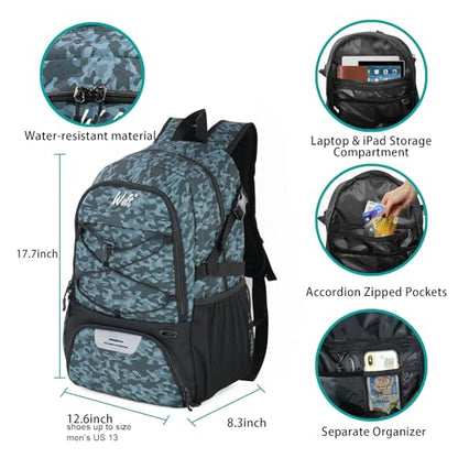 WOLT Basketball Backpack Large Sports Bag with Separate Ball Holder & Shoes Compartment, Best for Basketball, Soccer,Gym - color: Camouflage Grey