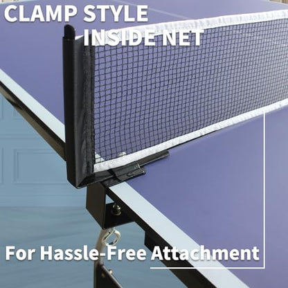 Compact Ping Pong Table, 8ft Mid-Size Indoor/Outdoor Table Tennis Game Set, Foldable, Portable Table Tennis Table with Net, 2 Table Tennis Paddles and 3 Balls, Blue