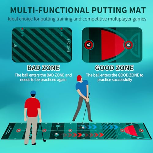 Golf Putting Mat Putting Green Indoor Outdoor Training Aid with Putting Cup Putting Mirror Practice Putting Matt for Backyard Home Office