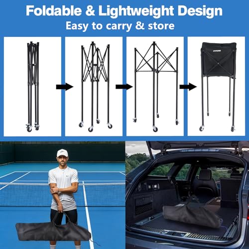 Pickleball & Tennis Ball Hopper, Sports Balls Teaching Cart, Portable Lightweight Softball Caddy, Large Capacity Baseball Basket Carrier for Training - color: Hopper with Bag