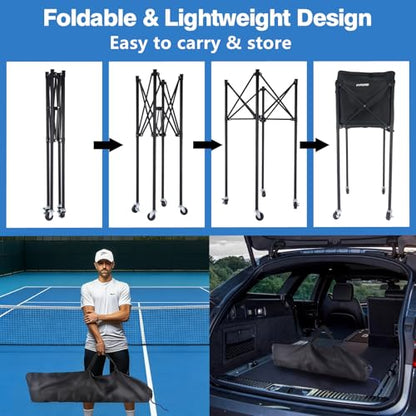 Pickleball & Tennis Ball Hopper, Sports Balls Teaching Cart, Portable Lightweight Softball Caddy, Large Capacity Baseball Basket Carrier for Training - color: Hopper with Bag