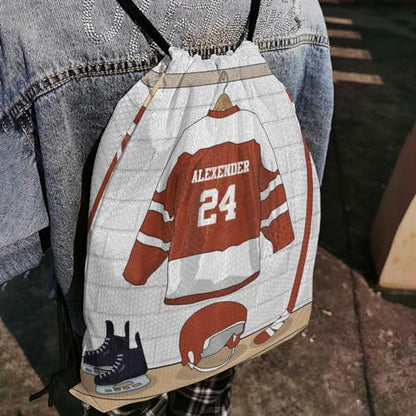Ice Hockey Sport Fan Player Rust Personalized Drawstring Backpack Sports Gym Bag Christmas Gift Party Goodie String Cinch Bag for Women Men - color: Option 56