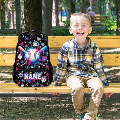 Personalized Baseball Backpack for Boys, Custom Kids Baseball Drip School Bag - 17" Youth Sports Bookbag for Elementary Middle School - color: Black