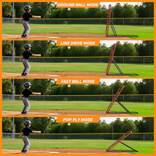 Baseball Rebounder Net, Portable Bounce Back Trainer for Baseball & Softball with 4 Adjustable Return Angles, 4 x 4.5 ft Practice Tool for All Skill Levels