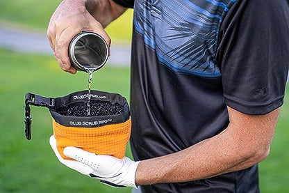 Club Scrub Golf Club and Golf Ball Cleaning Bag, Waterproof Clean Face Technology Liner, Detachable Clip, Machine Washable, Cleans Club Grooves, Dry Exterior (Neoprene or Microfiber Option Available) - color: Orange, style: Microfiber Pro