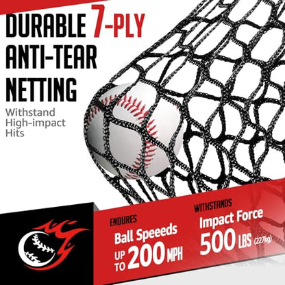 Baseball Softball Net, 7x7 ft Pitching & Batting Net with Dummy Batter, Large Ball Collection System, 2 Strike Zones, Batting Tee, Carry Bag for Batting Pitching Hitting, Great for All Levels