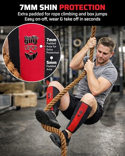 THEFITGUY Rope Climbing Shin Guards | 7mm Padded Front Protection | Absorbs Rope Burns & Box Jump Impact | Quick On & Off | for Rope Climbs, Box Jumps, Cross-Training & Functional Training