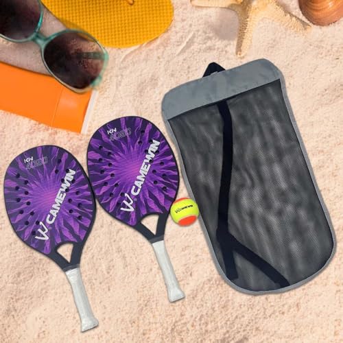 2 Pieces Beach Tennis Rackets Kids Beach Tennis Paddles Large Racket Surface with Ventilation Holes Paddle Shock Absorption Material Suitable, Purple