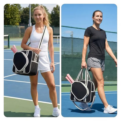 Pickleball Bag for Women Men, Tote with Adjustable Crossbody Strap, Lightweight Pickle Ball Bags with Paddle Cover Pocket Holds 2 Paddles