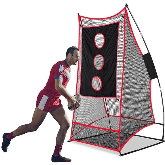 PGL Football Net for Throwing Accuracy - 3x6 ft Kicking Cage with 3-Hole Target Cloth - Heavy Duty Quarterback Training Equipment for Adults and Youth - Portable Backyard Trainer Aid with Carry Bag