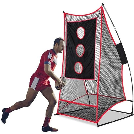 PGL Football Net for Throwing Accuracy - 3x6 ft Kicking Cage with 3-Hole Target Cloth - Heavy Duty Quarterback Training Equipment for Adults and Youth - Portable Backyard Trainer Aid with Carry Bag