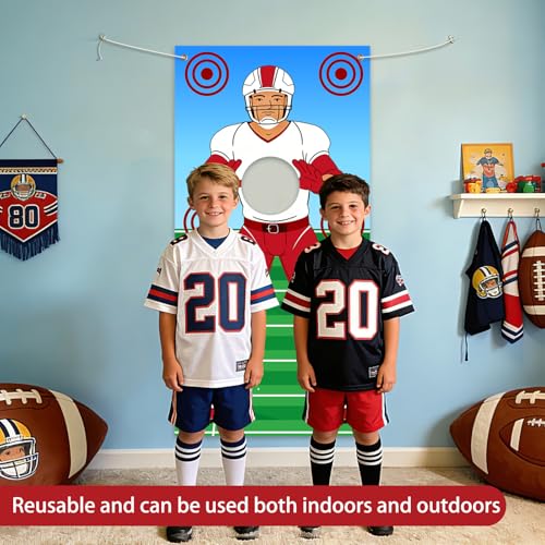 Football Party Decorations Banner Set with 2 Footballs,90x35.4 Inch Sports Birthday Party Backdrop for Boys,Outdoor Games Flag Football Banner for Kids Football Theme Party Supplies