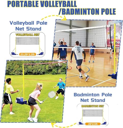 Volleyball/Badminton Poles, Volleyball Net Badminton Sets for Backyards, Volleyball Poles with Wheels, Adjustable Heights 5.1 ft-6.9 ft, Heavy Duty Volleyball Net with Poles, (Blue+Yellow)