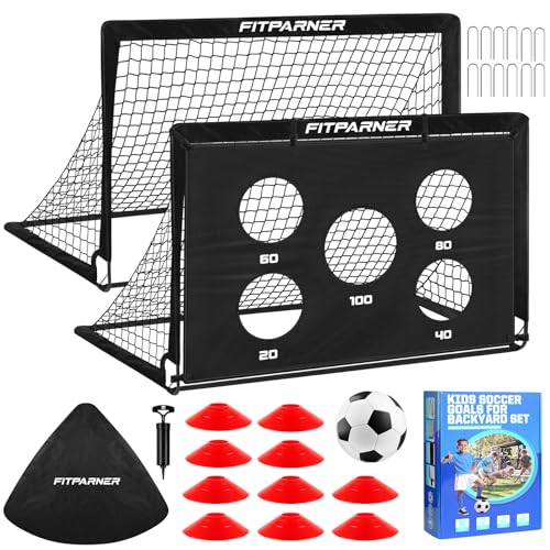 Soccer Goal,Backyard Soccer Goals for Kids 2 Pack,4x3/6x4 FT Portable Toddler Soccer Nets with Target,Ball & Cones,Soccer Training Equipment for Kids Youth Outdoor Games,Sports,Play - color: Black, style: 4x3FT