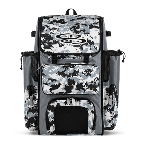 Boombah Superpack Bat Pack - Backpack Version (no wheels) - Holds 4 Bats - Camo Series - Multiple Color Options - color: Gray/Black_C23