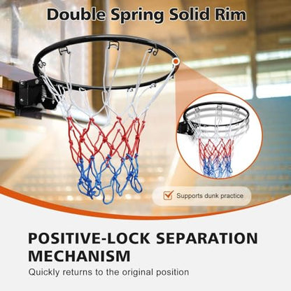 Basketball Rim Replacement Standard 18" Steel Rim Wall Mounted Basketball Goal Hoop with Net for Indoor Outdoor - color: Black1