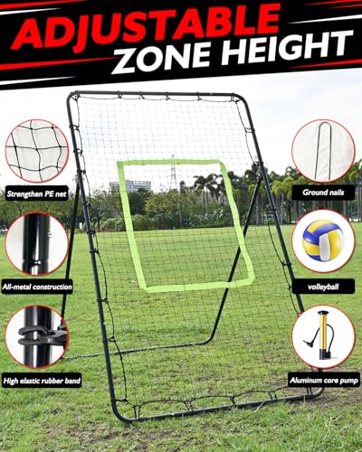 7x4FT Volleyball Rebounder Net Set with Training Accessories, Portable Bounce Back with 5 Adjustable Angles for Practice Volleying, Bumping, Spiking - Easy Set Up with Volleyball and Travel Bag - color: Black