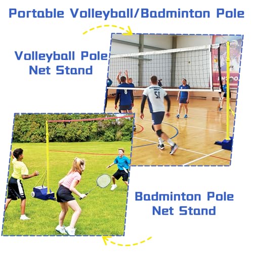 Volleyball Poles for Backyard with Net,Volleyball/Badminton Poles with Movable Heavy Duty Base,Volleyball Net Poles Adjustable 4 Heights,for Indoor Outdoor Stadium School Adults Kids
