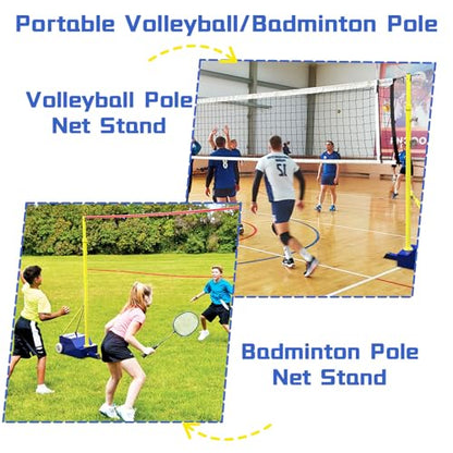 Volleyball Poles for Backyard with Net,Volleyball/Badminton Poles with Movable Heavy Duty Base,Volleyball Net Poles Adjustable 4 Heights,for Indoor Outdoor Stadium School Adults Kids