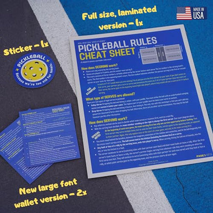 Pickleball Rules Cheat Sheet, The Perfect Courtside Reference, Made in USA, Includes Wallet Size and Sticker