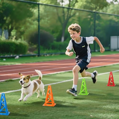 24 Pack Soccer Cones, 9 Inch Agility Cones for Soccer, Football, Basketball, Cones for Sports Training, Speed & Agility Drills, Field Marking Equipment