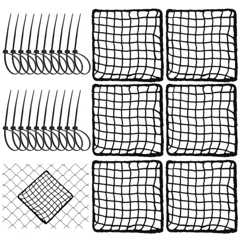 Penitue 6 Pack Universal Sports Net Repair Kit with 100 Nylon Zip Ties, 20x20cm/8x8in Polyester Netting Hole Patches for Soccer Hockey Football Golf Goal Nets Baseball Batting Cages (Black)