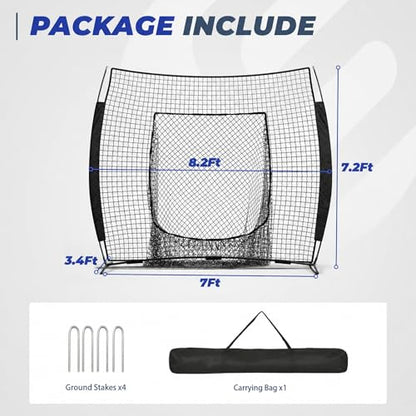 7 x 7 ft Baseball Net, Baseball Softball Batting Net for Practice Hitting Pitching Fielding, Quick Setup, Portable, with Carry Bag, 4 Ground Stakes - color: Black
