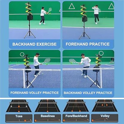 Remote Control Tennis Ball Machine & Launcher for Solo Practice | Customize Speed, Height, Angle (48° Oscillation) & Frequency | 33-Ball Capacity, for Beginners, Coaches, Clubs