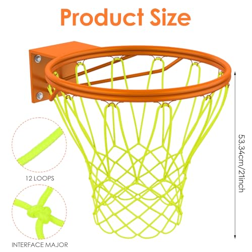 Glow Basketball Net Outdoor 12 Loops Luminous Basketball Nets Heavy Duty Net Replacement Anti Whip All Weather Nylon Light-Up Accessories for Pool Sports (White)