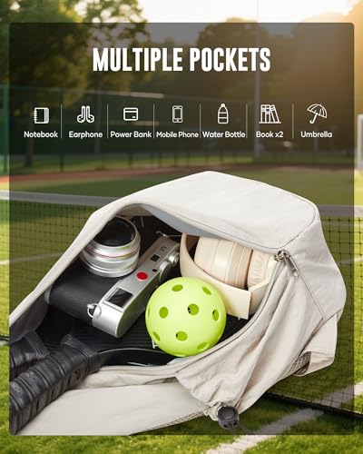 Pickleball Bag,Pickleball Bags for Women Men,Gym Bag,Protable Sling Backpack Fits 2 Paddles - color: A-Beige