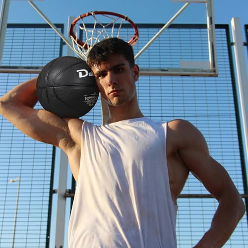 Dakapal Weighted Heavy Training Basketball, Size 6/7 Black 2.2LBS/3LBS/3.3 LBS Weight PU Durable for Trainer and Dribbling Passing, Indoor and Outdoor Usage - size: Size 7 Adult - 29.5"-2.2LBS