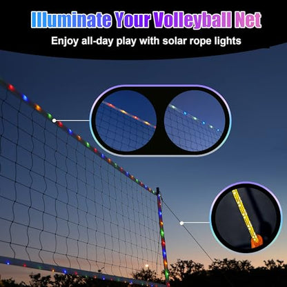 LED Volleyball Net Outdoor, Professional Light Up Volleyball Net with Solar Rope Light, 32x3ft Portable Heavy Duty Volleybal Net Set with Glow in The Dark Volleyball & Carry Bag for Backyard, Beach